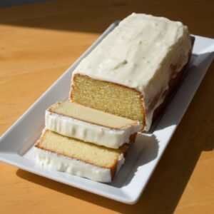 “Keto Lemon Pound Cake batter in loaf pan”