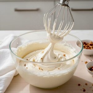 Keto Butter Pecan Cake frosting being whipped